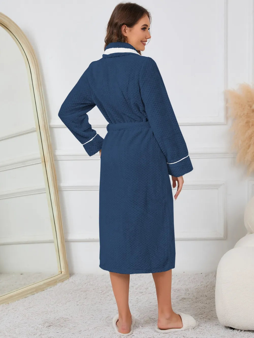Contrast Trim Tie Waist Lounge Nightgown with Pockets - Fashorio