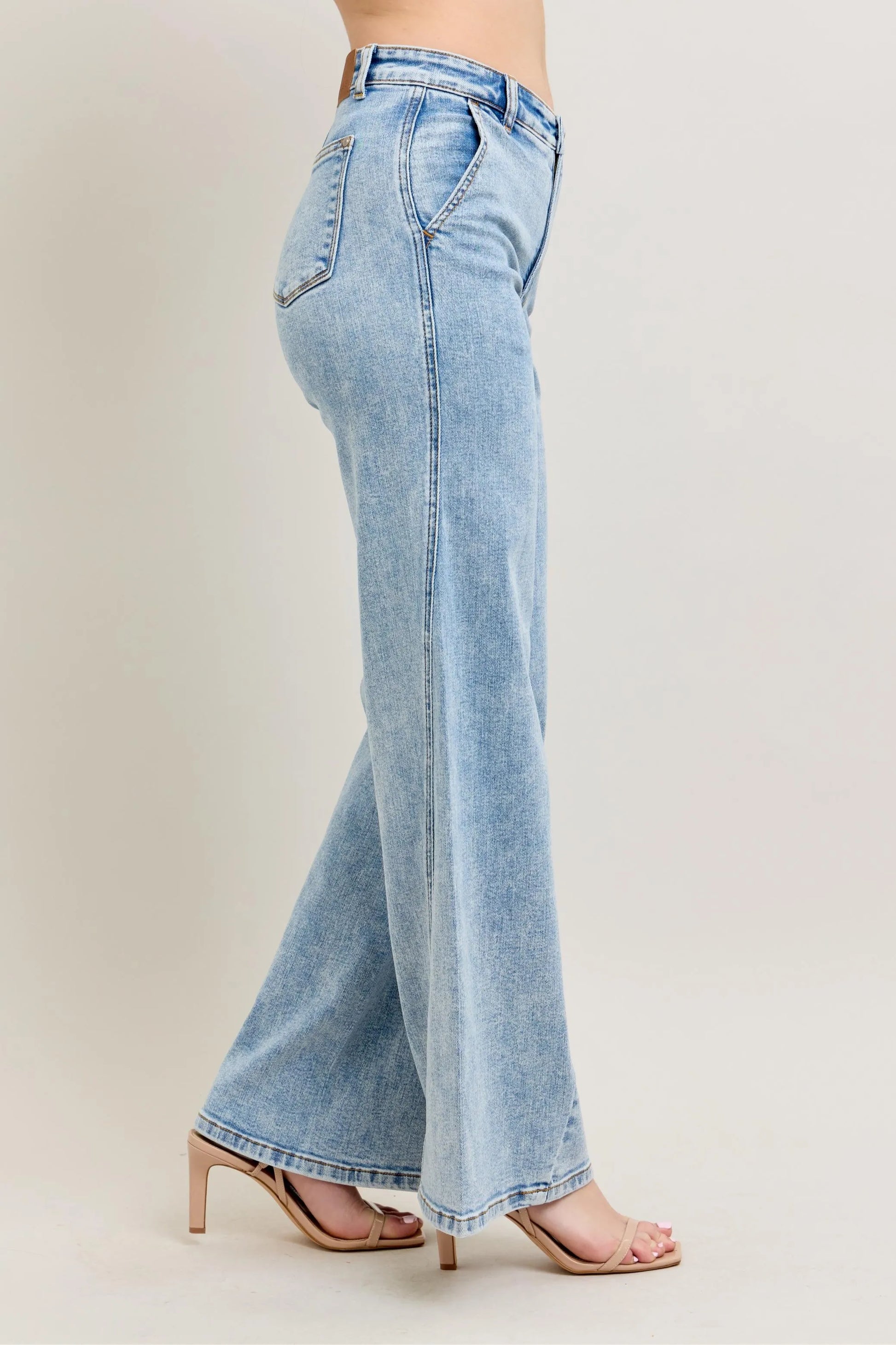 Judy Blue Full Size High Waist Wide Leg Jeans with Skewed Inseam Plus Size - Fashorio