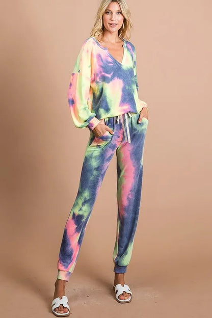 BiBi Tie Dye French Terry Casual Pants - Fashorio