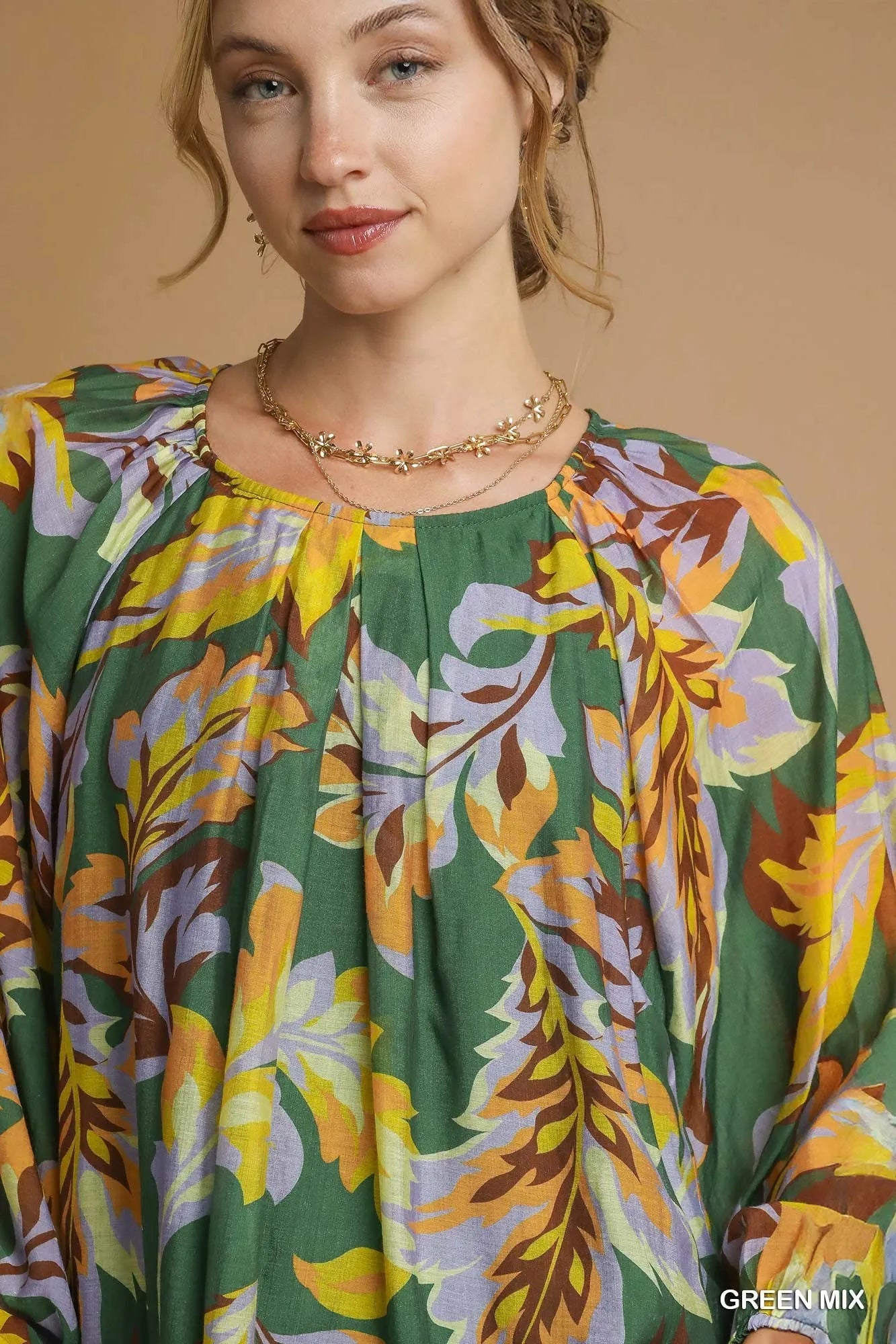 Umgee Mix Abstract Print Balloon Sleeve Blouse - Fashorio