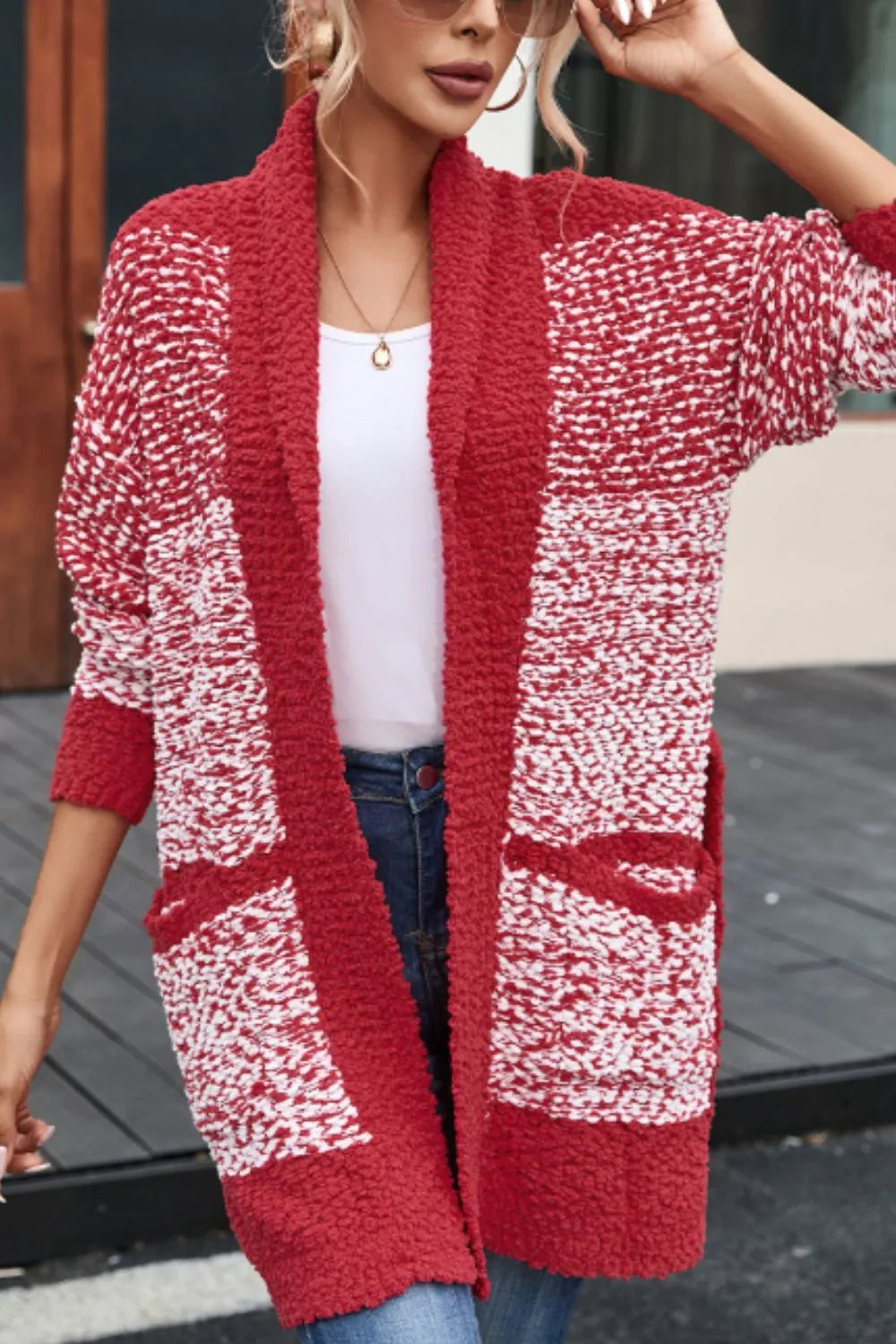 Contrast Trim Open Front Longline Cardigan - Fashorio
