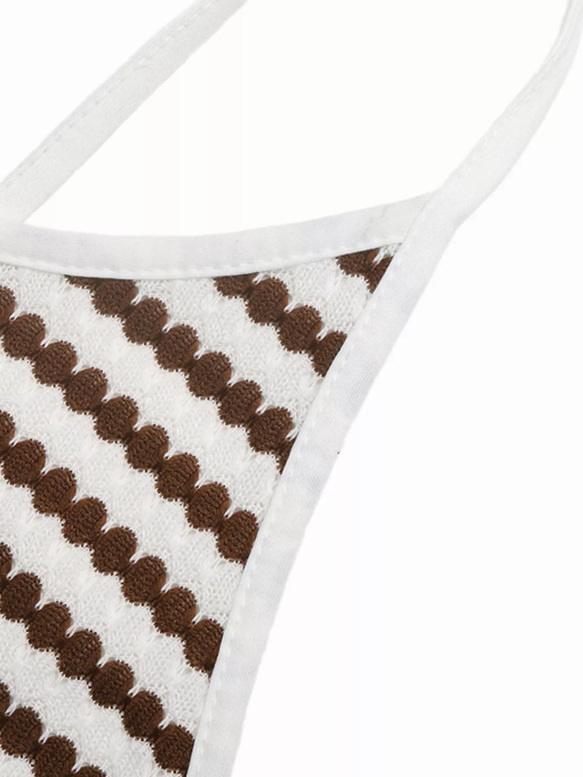 Brown striped knit dress fabric close up
