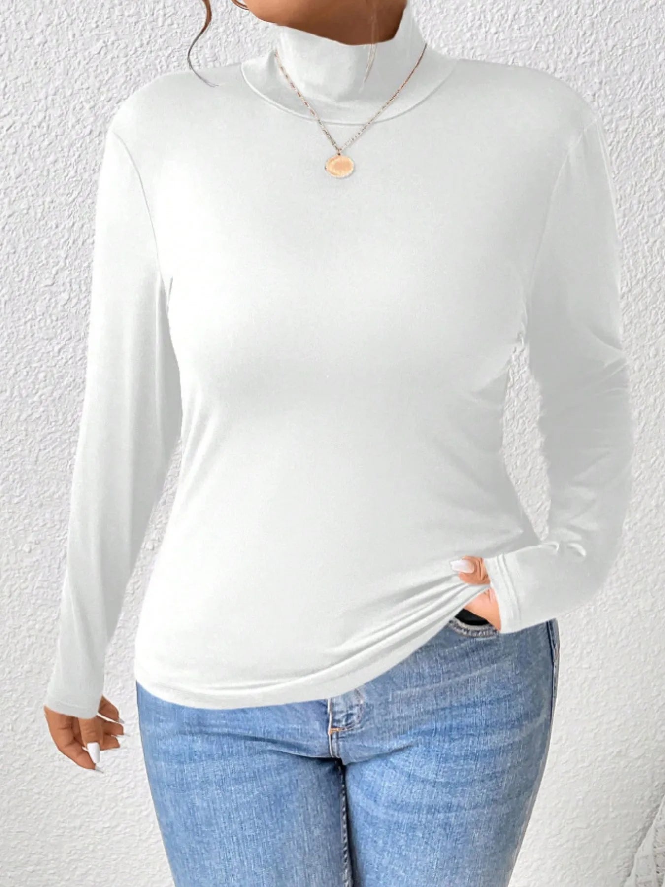 Plus Size Long Sleeve Fitted Turtleneck T-Shirt - Fashorio