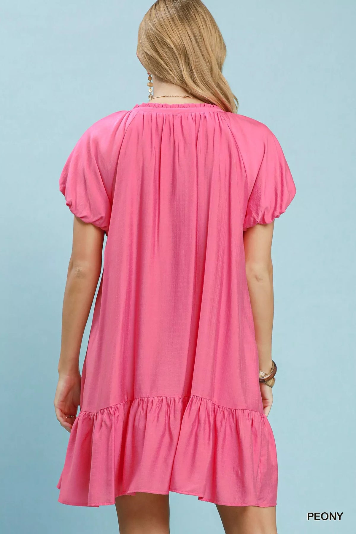 Peony ruffle hem shift dress back view