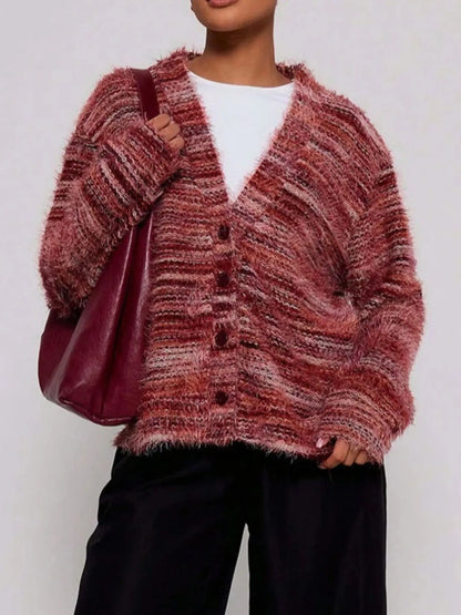 Fuzzy Button Down Chunky Cardigan - Fashorio