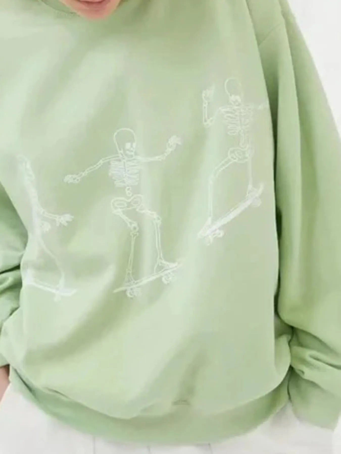 Skeleton Graphic Oversized Sweatshirt Light Green - Fashorio