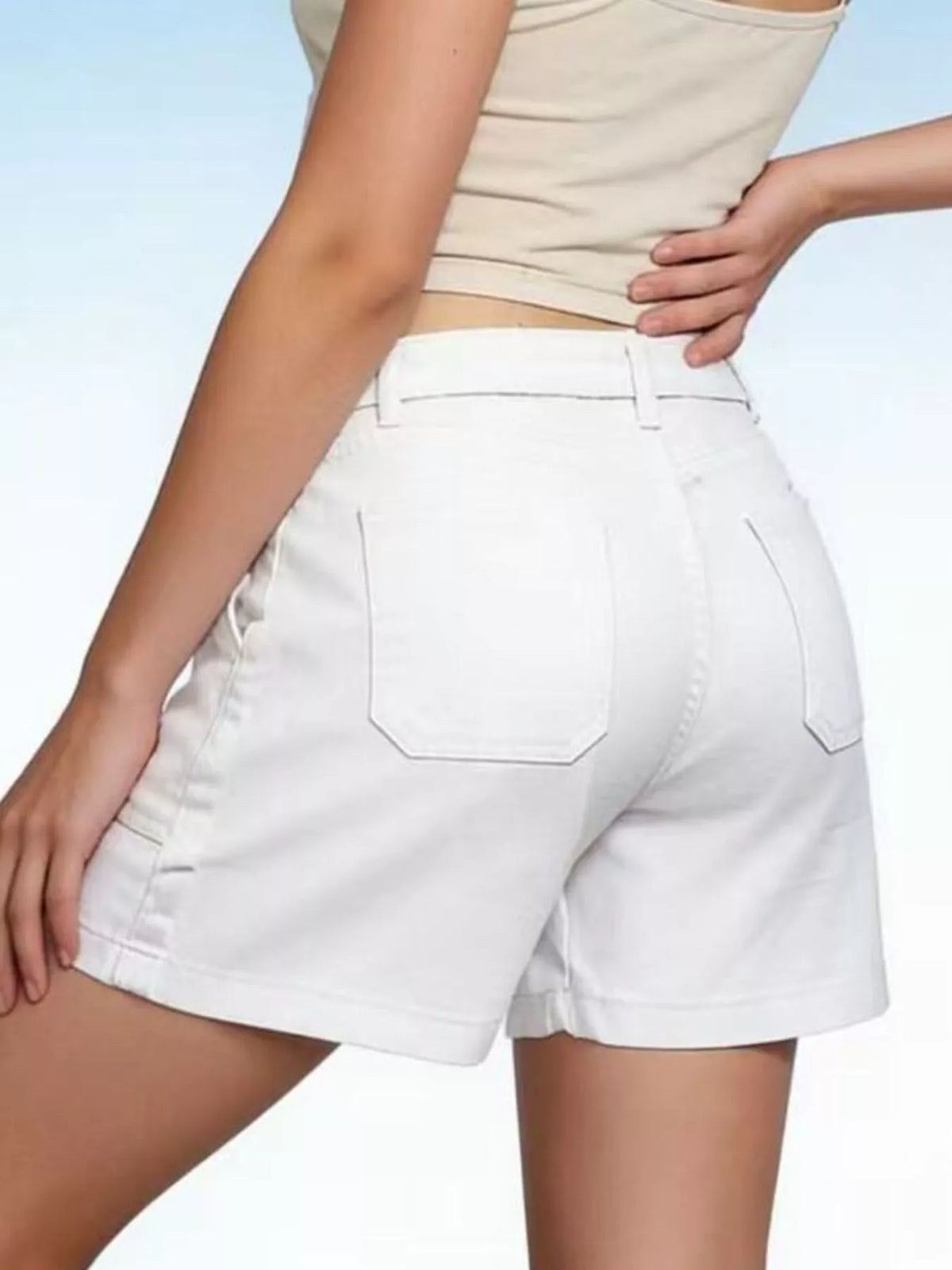 Denim shorts button front and pocket detail