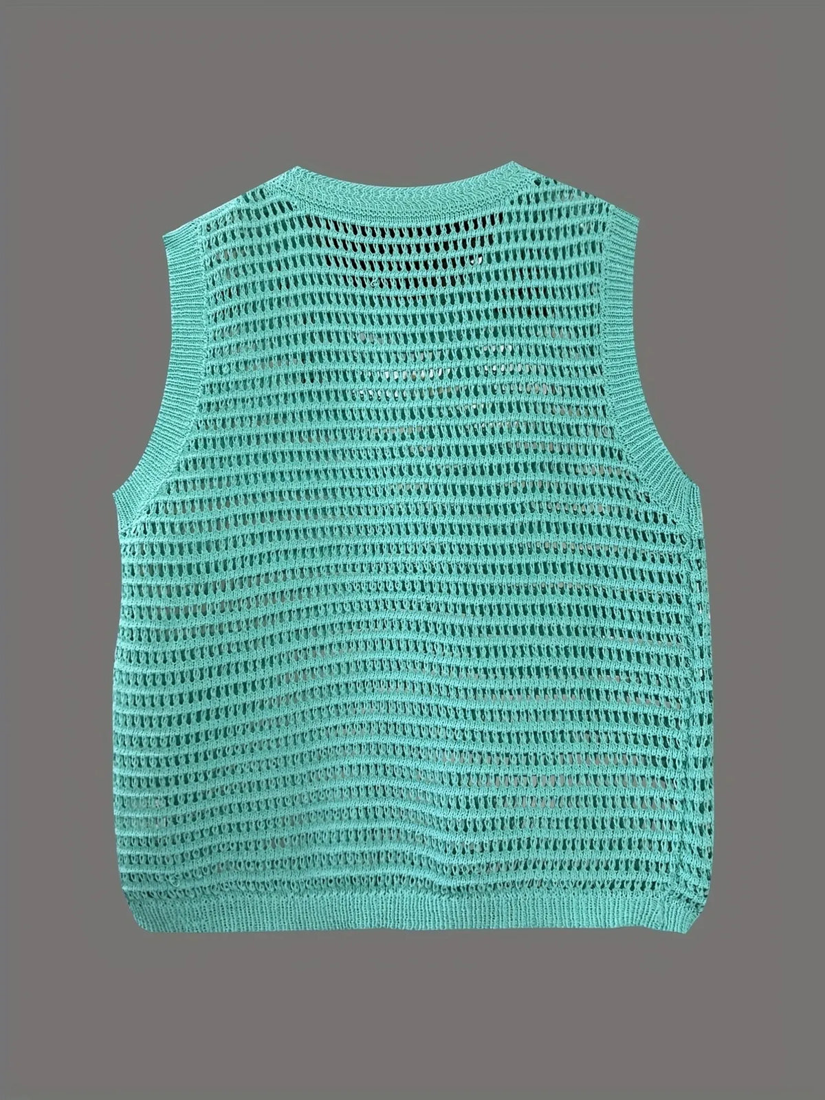 Openwork Round Neck Sweater Vest in Light Green side view