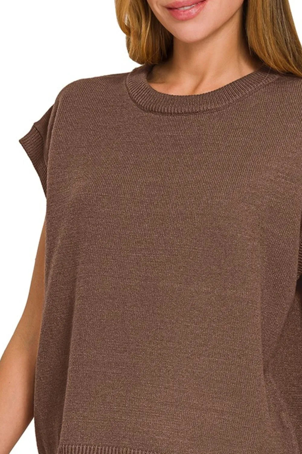 Oversized Viscose Sweater Vest in Brown back view