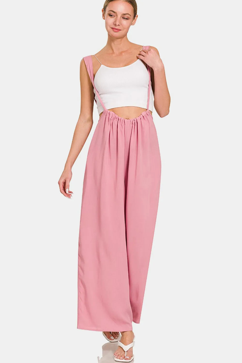 Pocketed Wide Strap Wide Leg Overalls side view