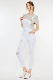 Kancan Distressed Skinny Denim Overalls White - Fashorio