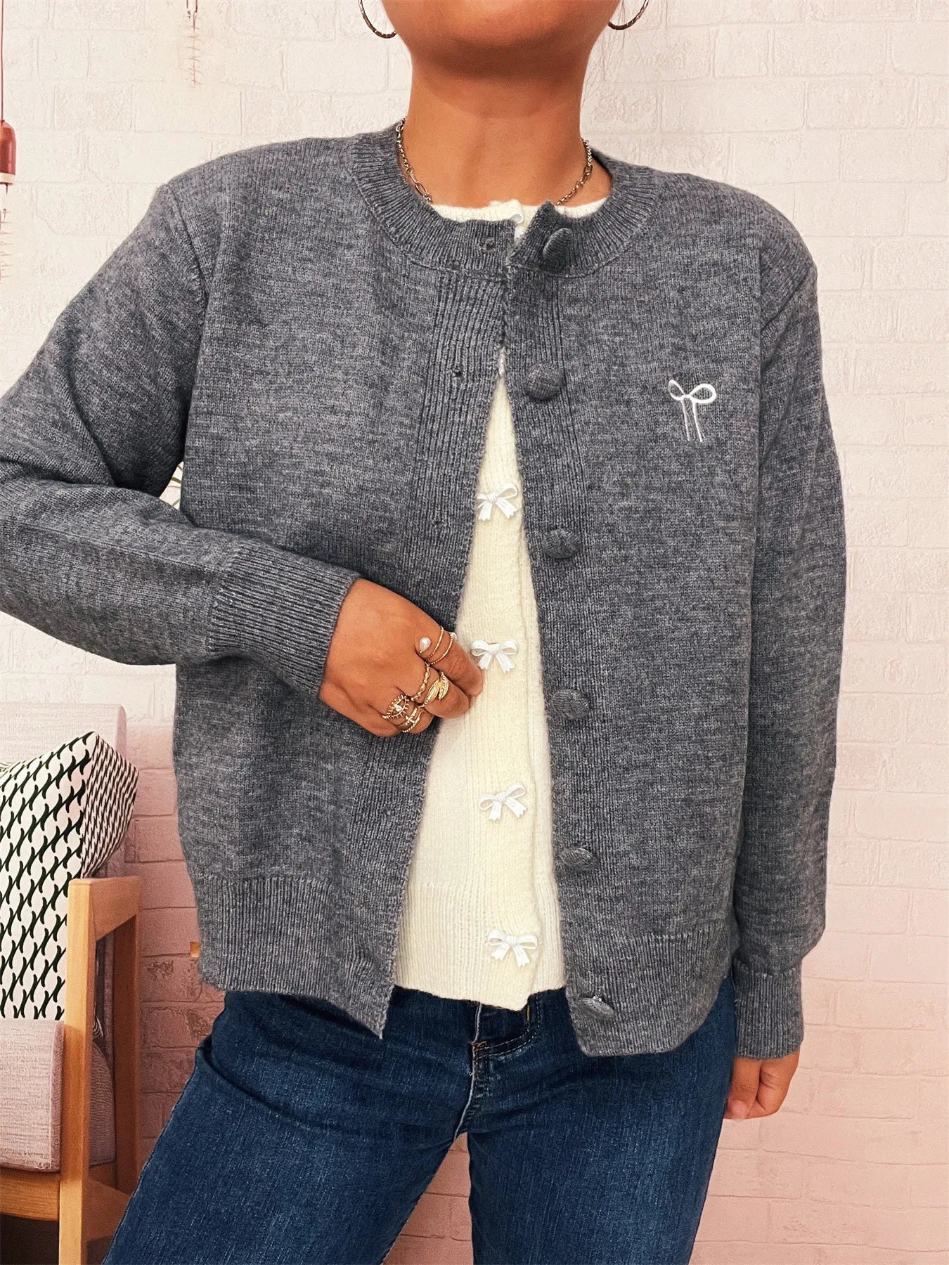 Button-Up Long Sleeve Cardigan - Fashorio