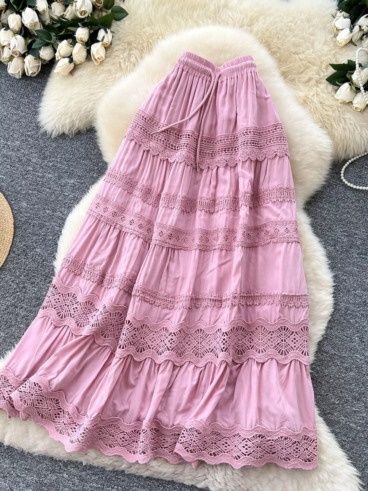 Drawstring lace skirt side view