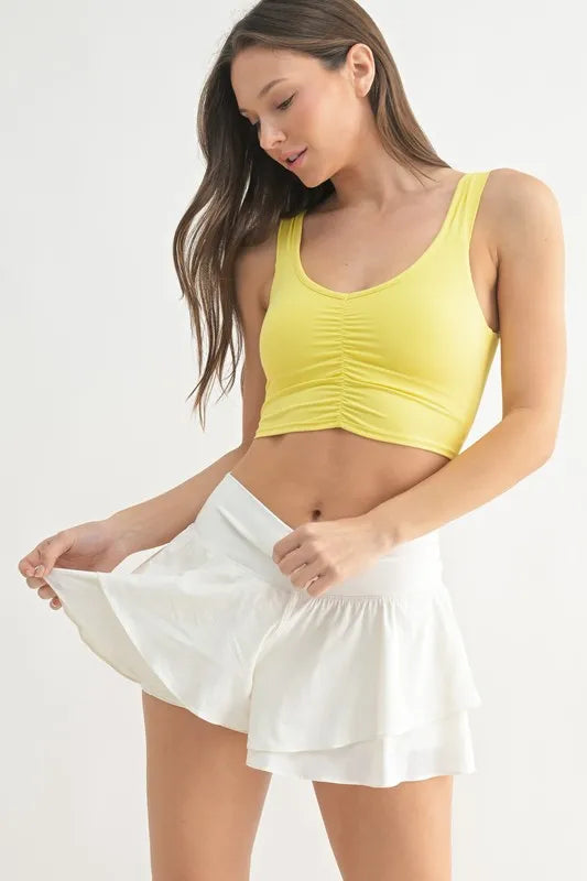 MONO B Ruched Front Active Tank LEMON - Fashorio