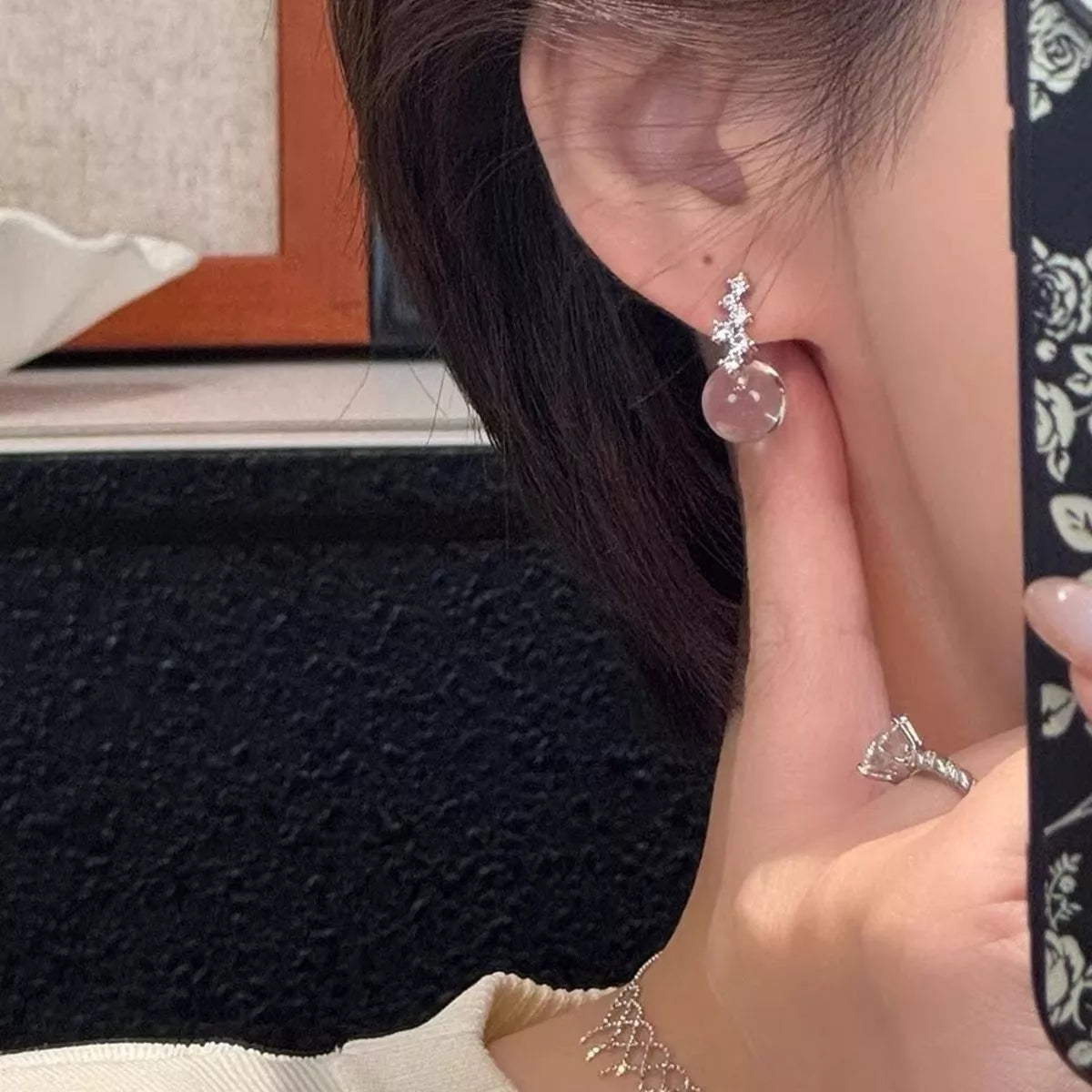 Crystal ball drop earrings in sterling silver front view