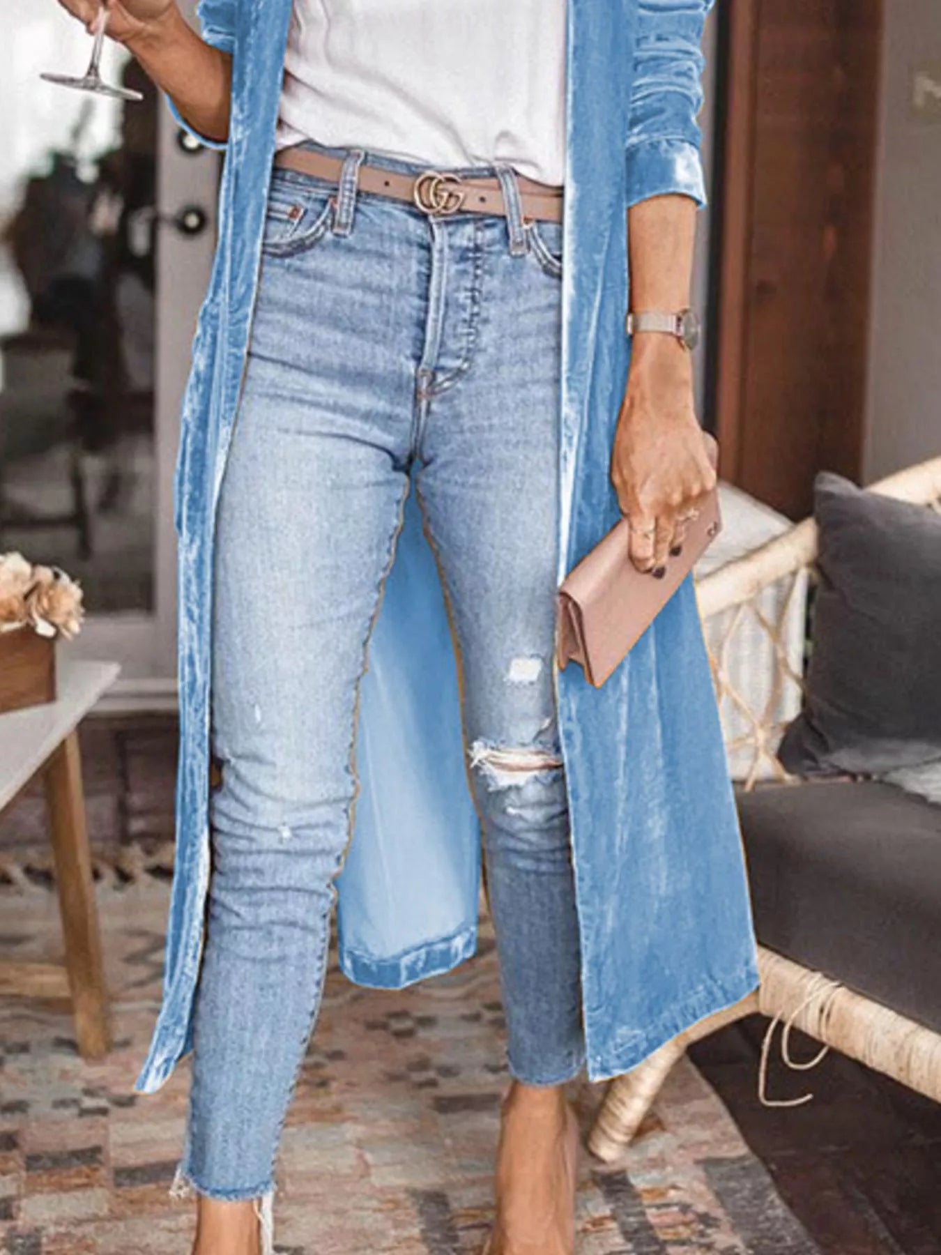 Open Front Long Sleeve Longline Cardigan - Fashorio