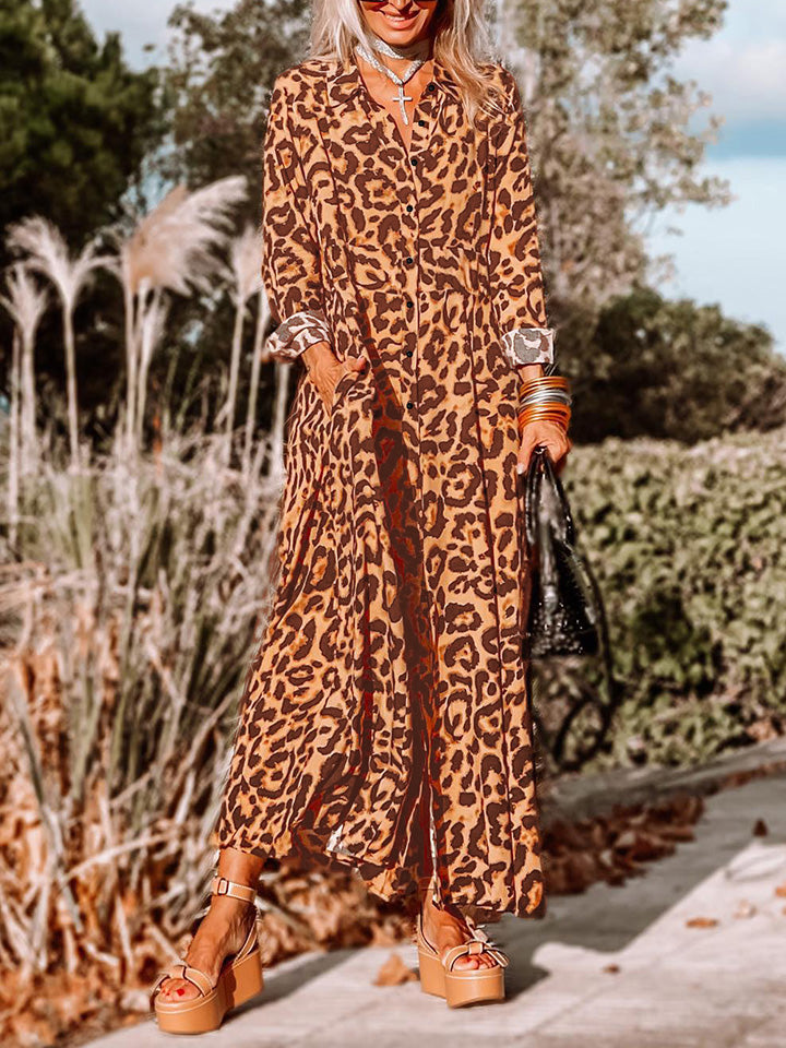 Leopard Buttoned Maxi Dress - Fashorio