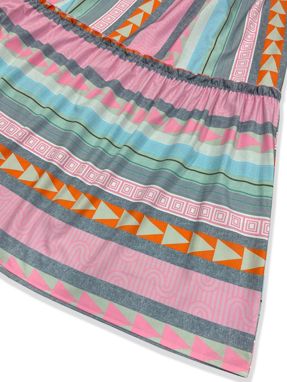 Blush pink striped ruffle maxi dress full length view