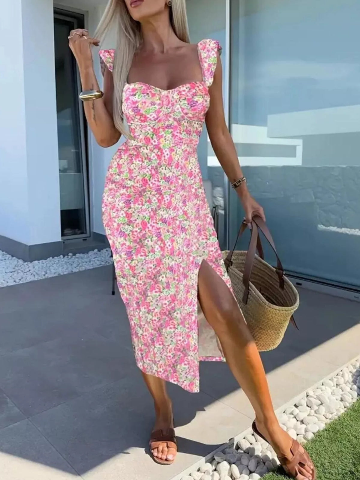 Sweetheart neck midi dress colour range