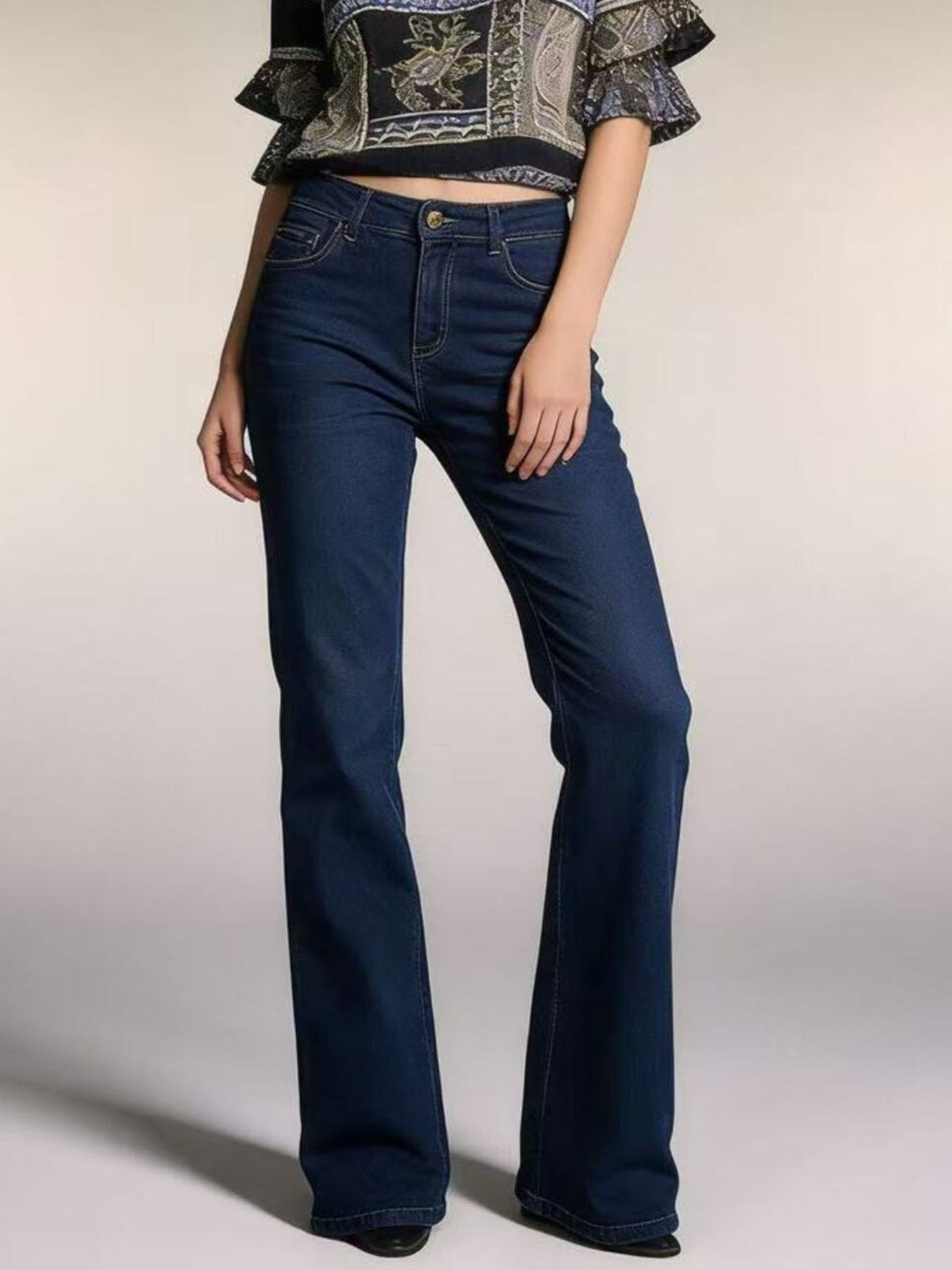 Bootcut jeans showing gentle flare below knee