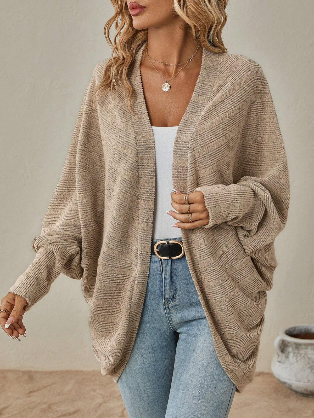 Batwing sleeve cardigan khaki tone