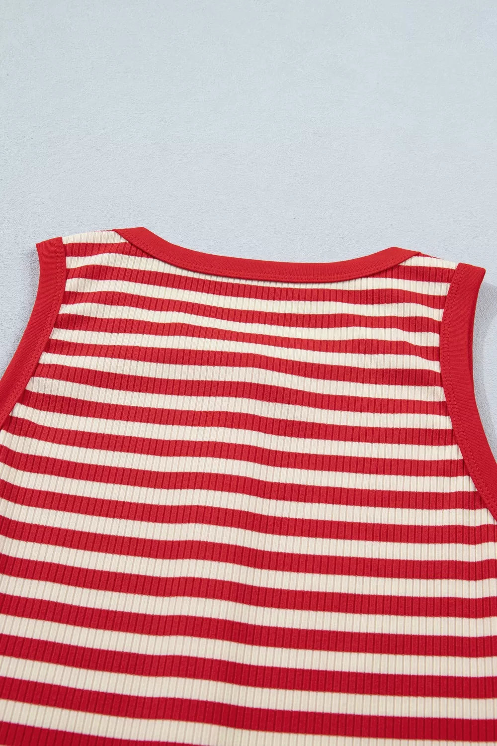 Stripe buttoned ribbed tank top full styling view