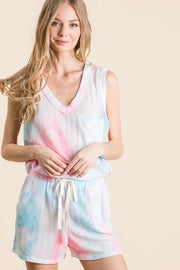 BiBi Tie Dye Textured Knit Top and Shorts Set N.PINK BLUE MULTI - Fashorio