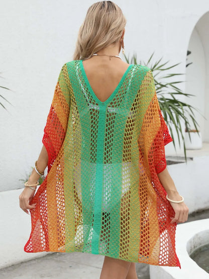 Rainbow Gradient Crochet Beach Cover Up - Fashorio