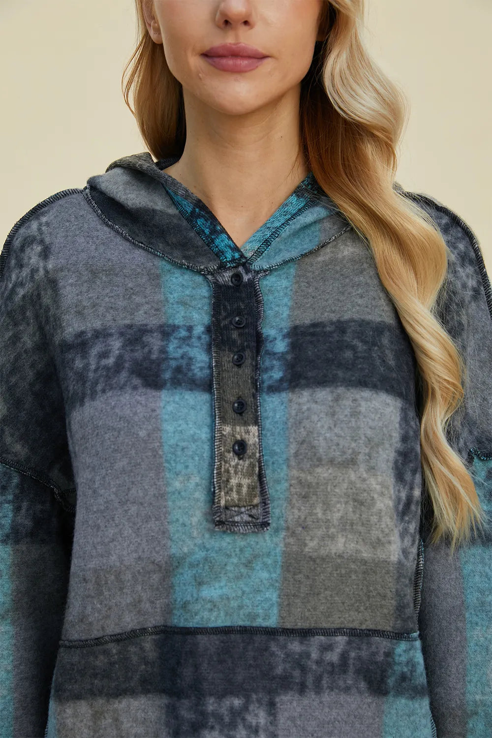 Plaid fleece hoodie front view