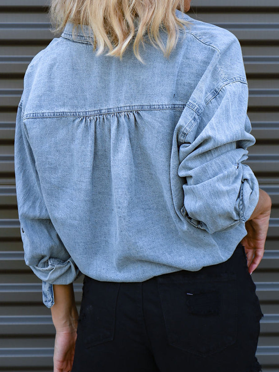 Tie Detail Denim Top - Fashorio