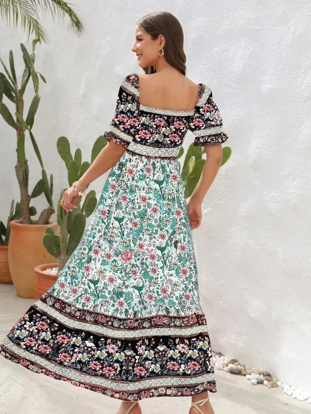 Floral flounce midi dress full length