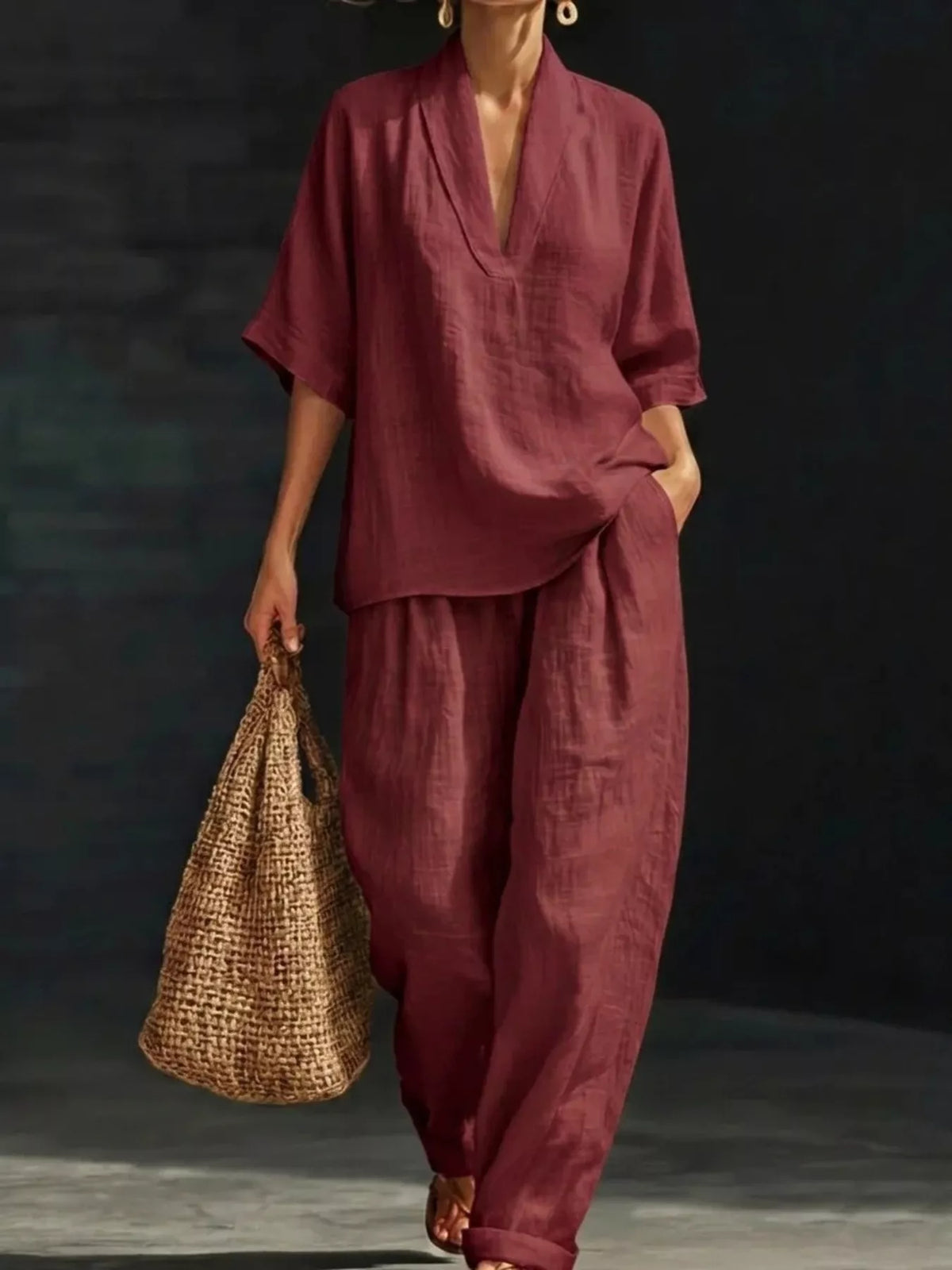 Coordinated half sleeve top and pants overview