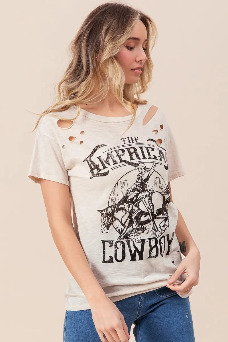Cowboy graphic tee distressed detail