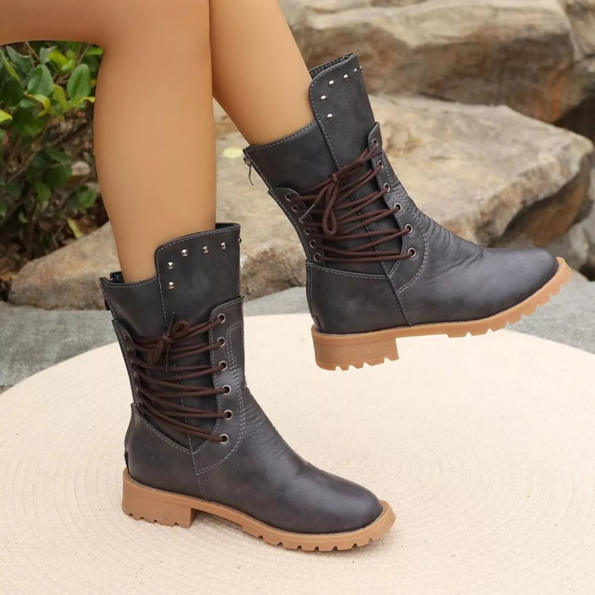 Studded Lace Up Ankle Boots upper detail
