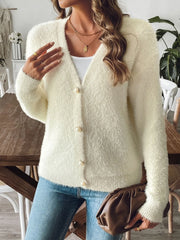 Fuzzy Button-Front Cardigan Cream - Fashorio