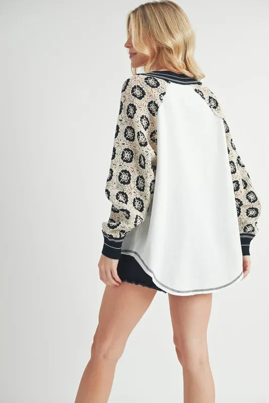 Ivory crochet top contrast stitching detail