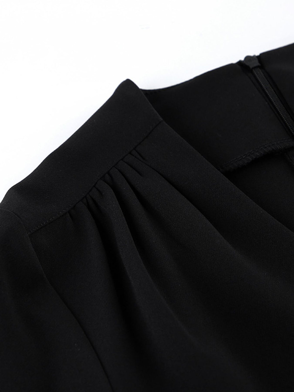ruched surplice long sleeve dress hem and length detail