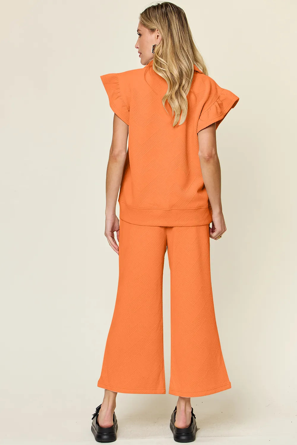 Double Take Ruffle Top and Wide Leg Pants Set, view 30