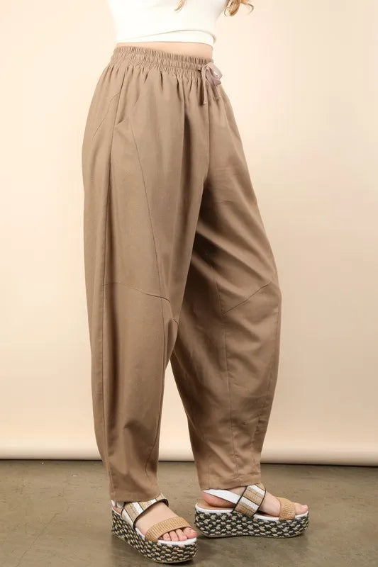 VERY J Solid Barrel Comfy Woven Pants - Fashorio