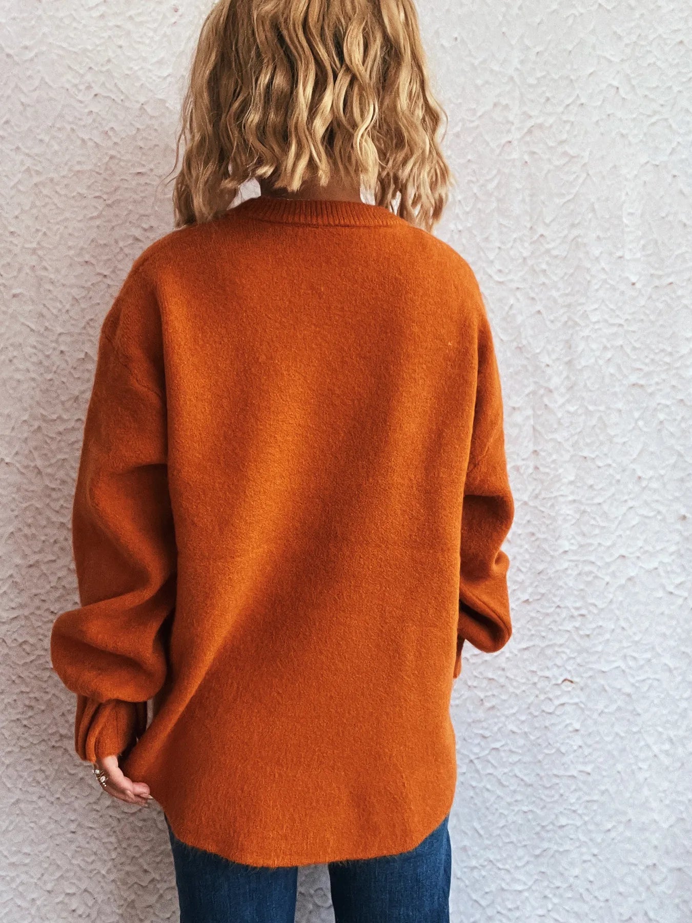 Round Neck Dropped Shoulder Sweater - Fashorio