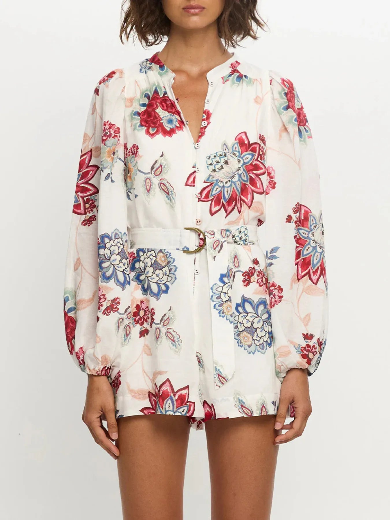 Floral Print Long Sleeve Romper - Fashorio