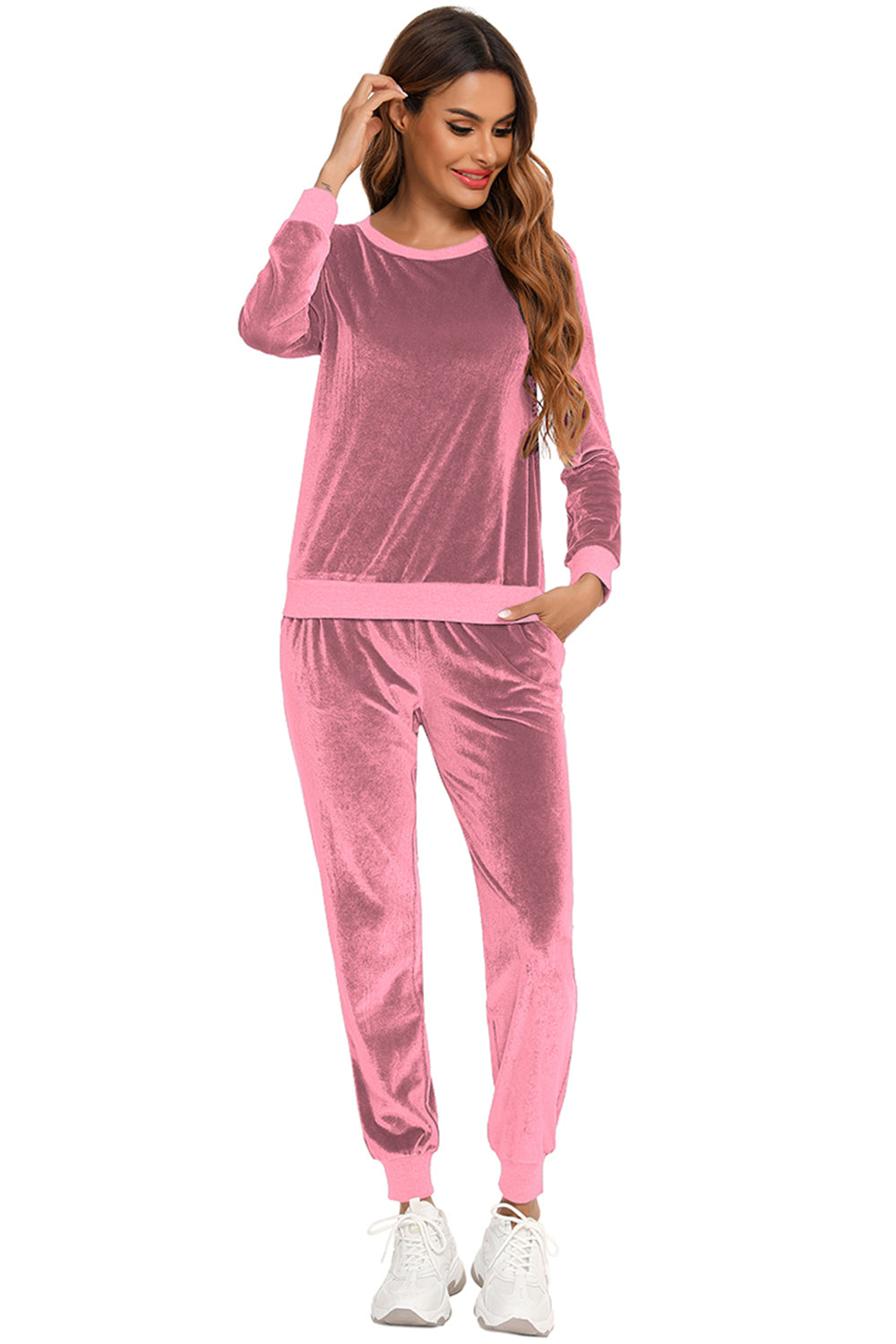 Round Neck Long Sleeve Loungewear Set with Pockets - Fashorio