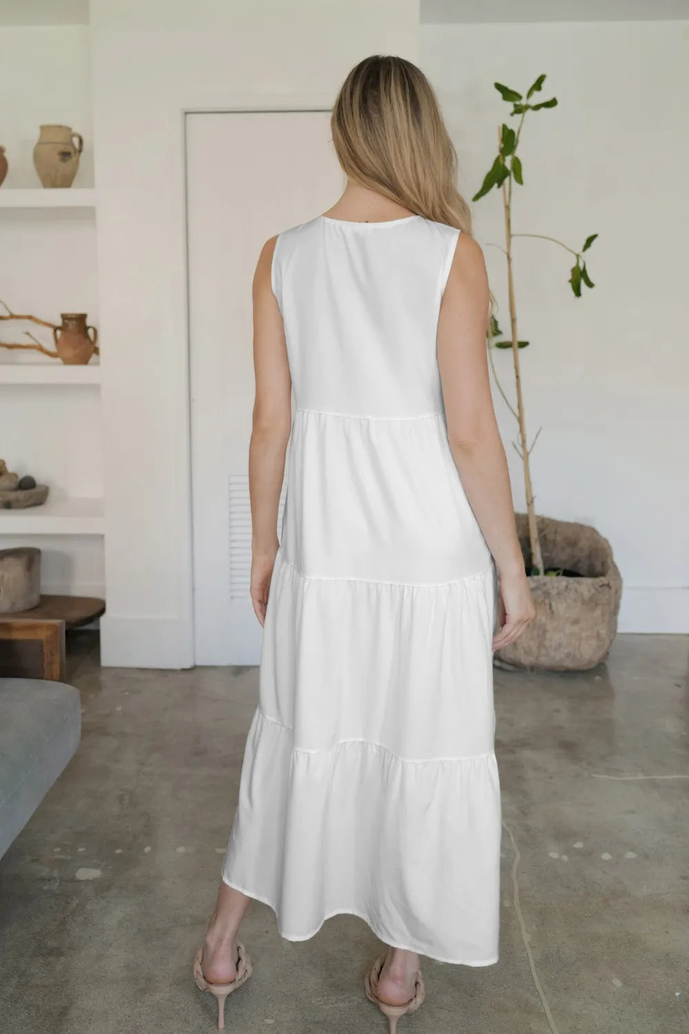 FAM-FAM Tiered V-Neck Sleeveless Dress - Fashorio