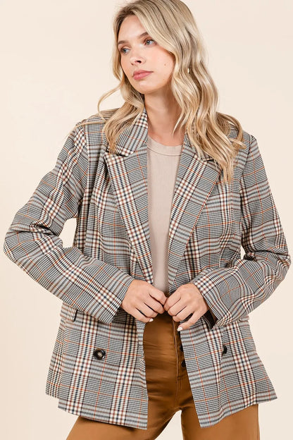 Mittoshop Plaid Double Breasted Relaxed Fit Blazer - Fashorio
