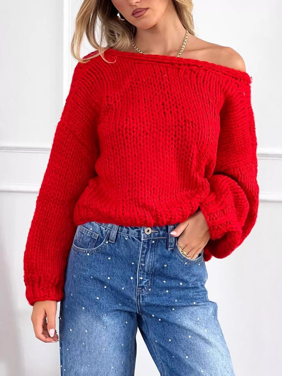Chunky knit cardigan in scarlet