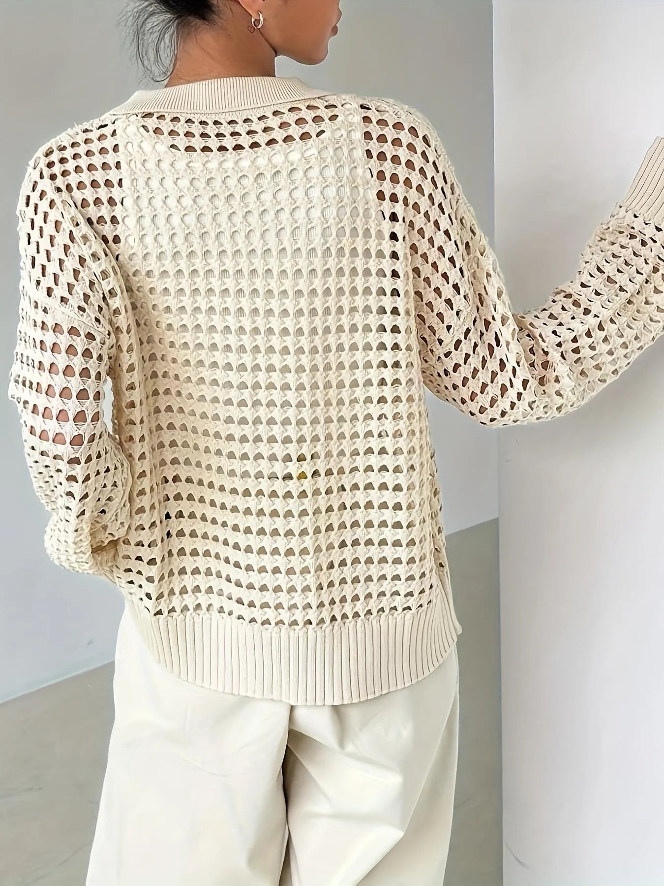 Hollow Out Knit Button Front Cardigan - Fashorio