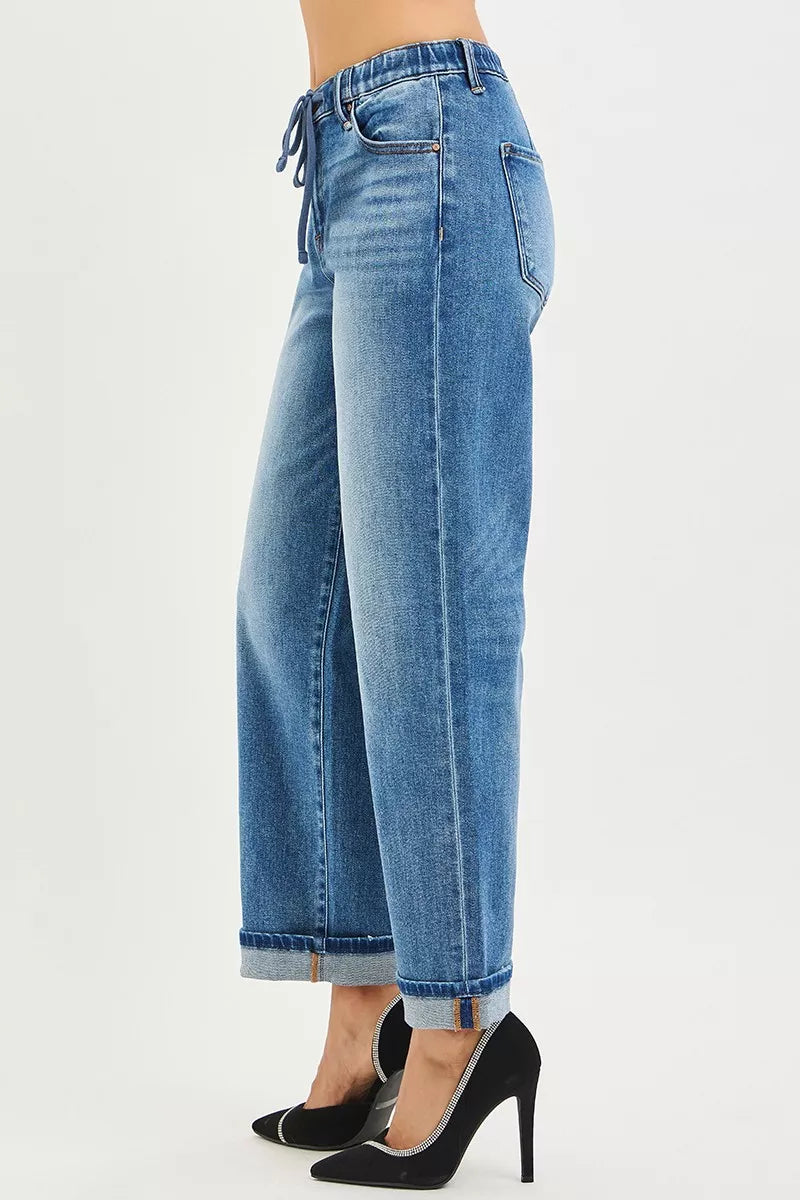 RISEN slouch boyfriend jeans elastic waist detail