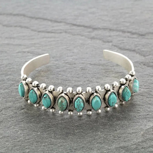 Artificial Turquoise Alloy Open Bracelet Turquoise One Size - Fashorio