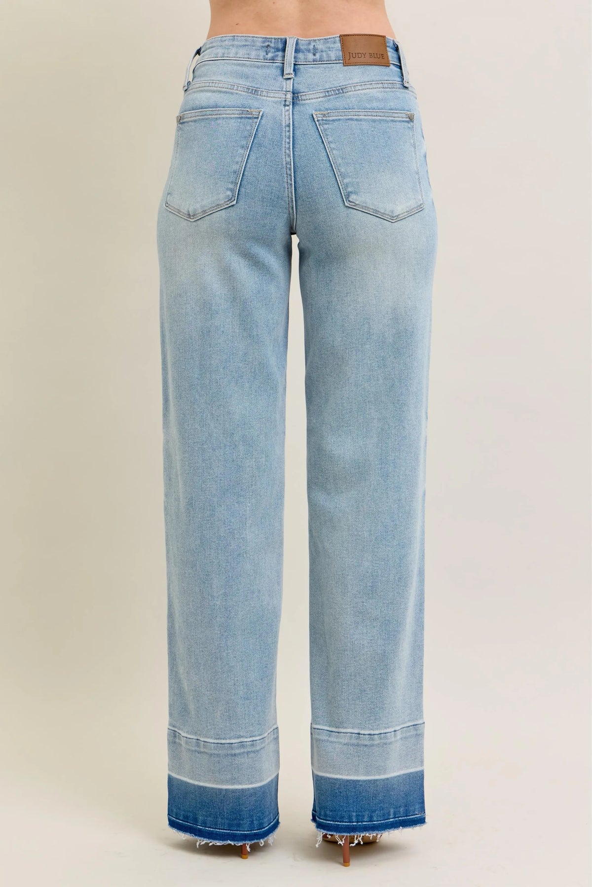 High rise waist detail on wide leg jeans