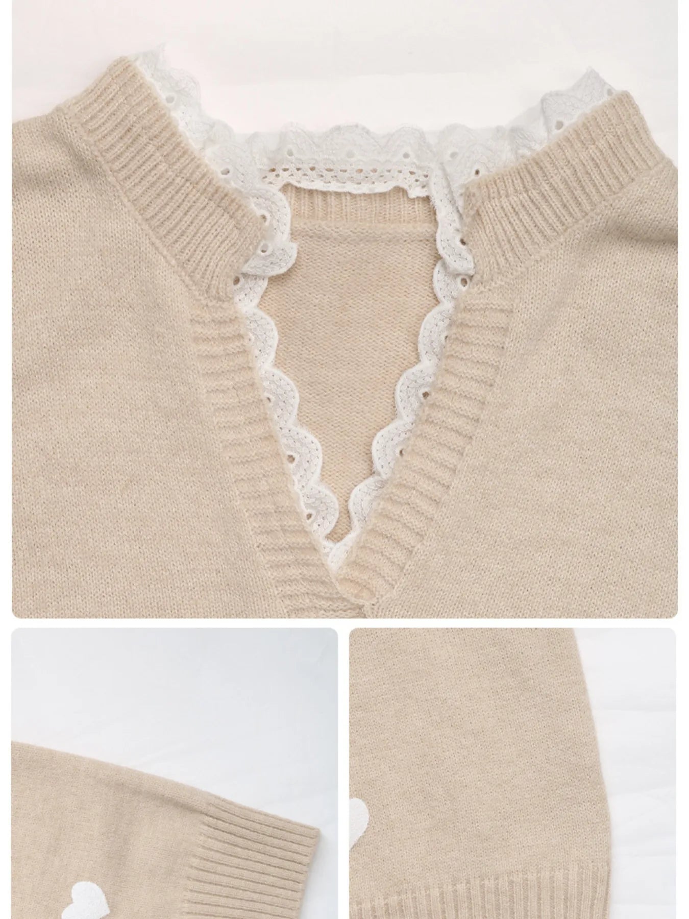 Heart V-Neck Long Sleeve Sweater - Fashorio